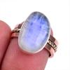 Natural Rainbow Moonstone Gemstone Two Tone 925 Sterling Silver Ring S.6.5 F6t12