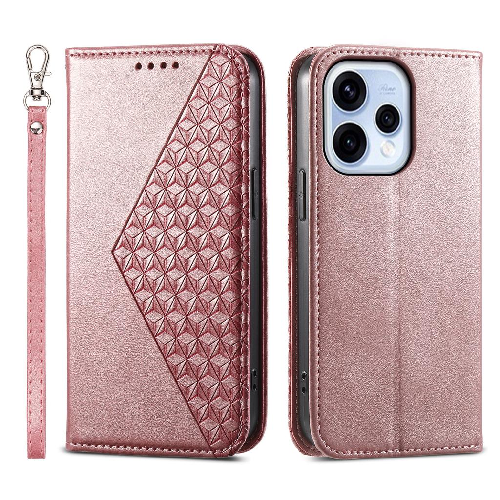 Для Oppo Reno15 5G (Глобальный) / Reno15c 5G (Китай) Чехол-портмоне из искусственной кожи с текстурой телячьей кожи и ремешком на запястье.