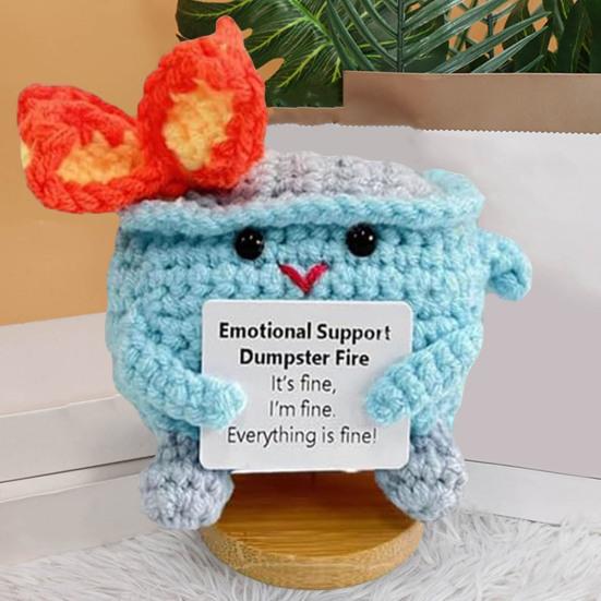 2 шт. Позитивный крючком мусорный контейнер с изображением пламени и вдохновляющей открыткой для эмоциональной поддержки, ручная вязка