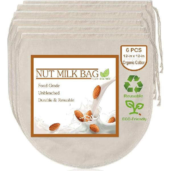3 PCS 12"x12" Nut Milk Bags - 100% Unbleached Cotton Cheesecloth, Reble Food Strainer Colander For Straining Almond/Oat Milk, Celery Juice, Cold Brew