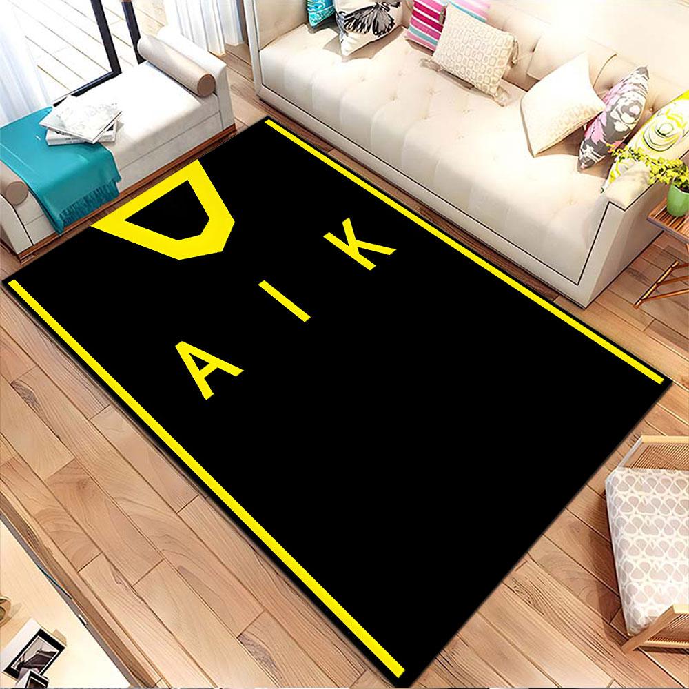 Yellow "AIK" on Black Hintergrund Patterned carpet, non slip mat suitable for living room and bedroom sofas