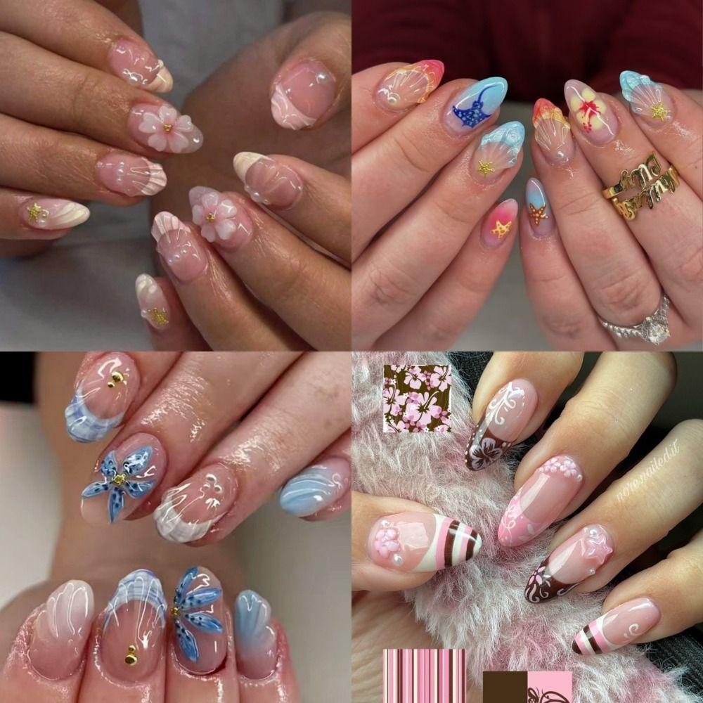 24Pcs 3D Gel False Nail Full Cover Fake Nail Tips French Press on Nails Women