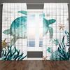 Summer Sea Animals Cartoon Starfish Turtles Blue Kid 2 Pieces Light Filtering Curtain for Living Room Bedroom Window Drape Decor