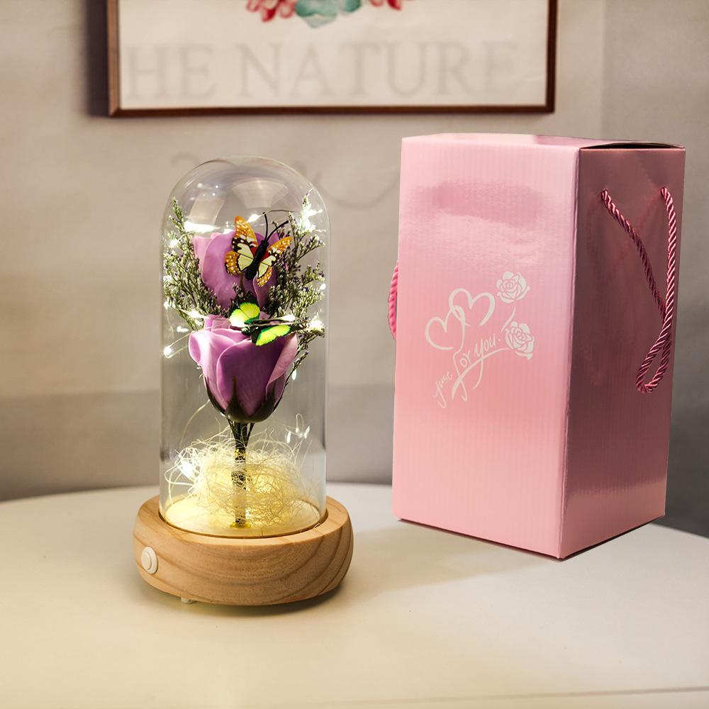 Eternal flower glass cover luminous rose dried flower transparent dust cover desktop music small ornament Valentine's Day gift