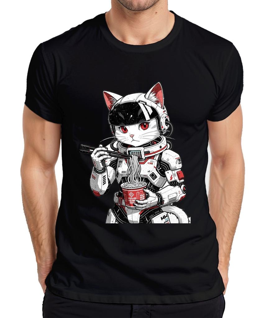 Astronaut Cat Ramen Noodles Space Mecha Cyberpunk Y2K Kawaii Men's T-Shirt