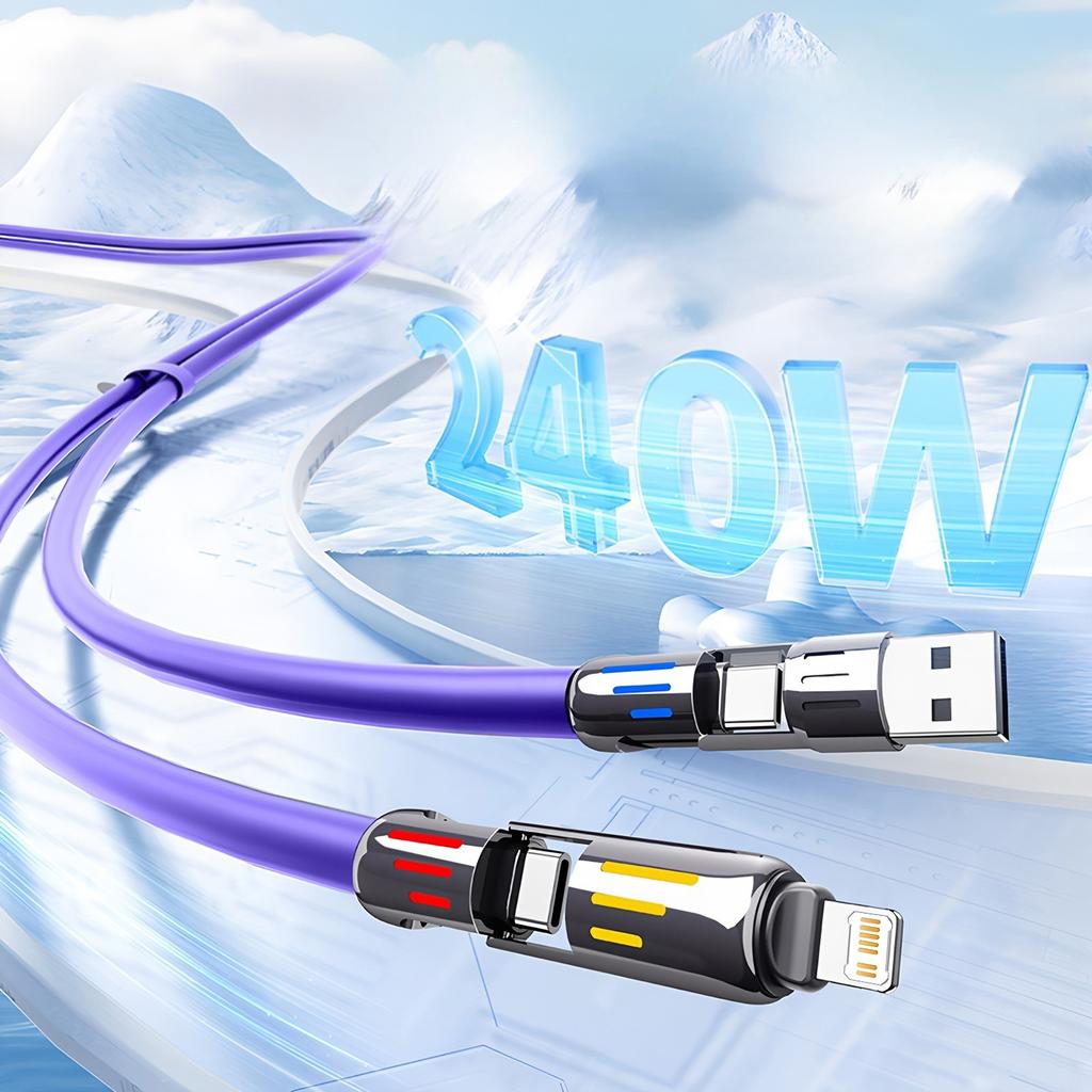 4 IN 1Multifunctional Fast Charging Cable USB A USB C to TypeC Lighting For Iphone 16 15 14 13 Huawei Xiaomi POCO Samsung