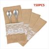 Natural Burlap Tableware Utensil Holders Lace Silverware Holder Bag Linen Knife Forks Cutlery Pouch Bag for Wedding Decor