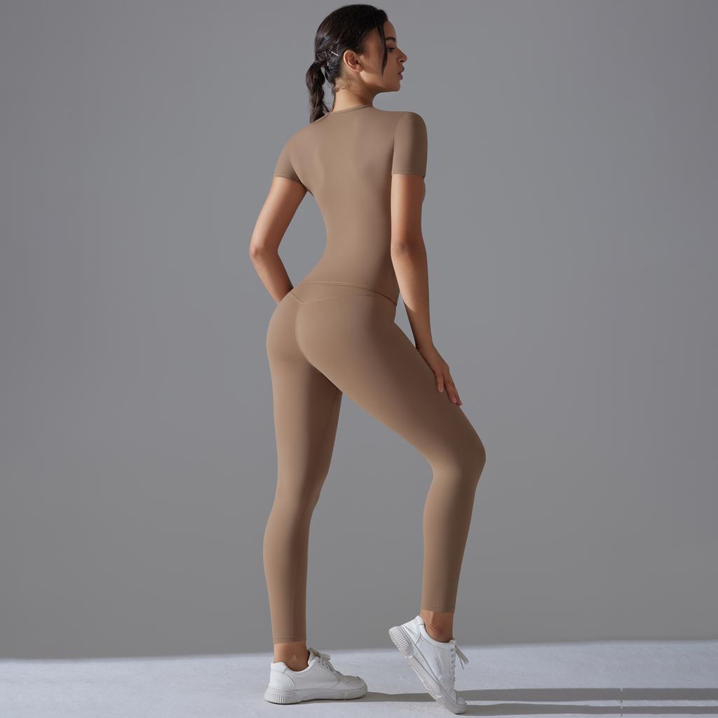 Auroth Short Sleeve Yoga Suit Women Fitness Sportswear Slim Crop Top Hip Lift Leggings Yoga Set