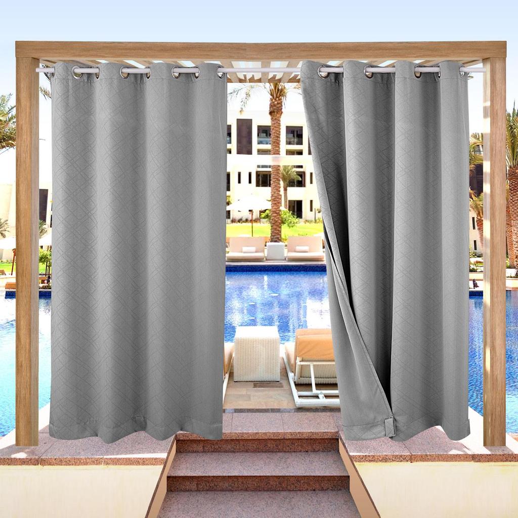 1 Panel Outdoor Curtains, Waterproof UV Protection Blackout Curtain with Eyelets, 3D Textured Indoor Outdoor Drapes for Garden, Pergola, Gazebo