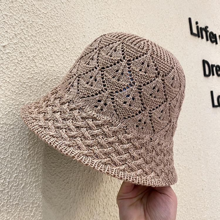 Женская панама весенне-летняя однотонная и универсальная модная панама с полым лицом, маленькая, с темпераментом, вязаная шляпа-ведро