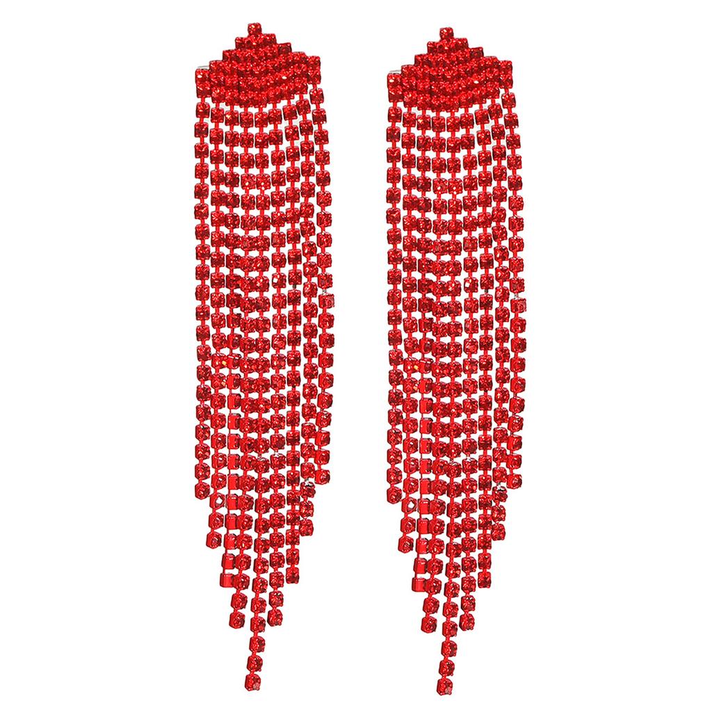 Бесцветные красные длинные серьги с бахромой, гипоаллергенные и изысканные серьги-сотки