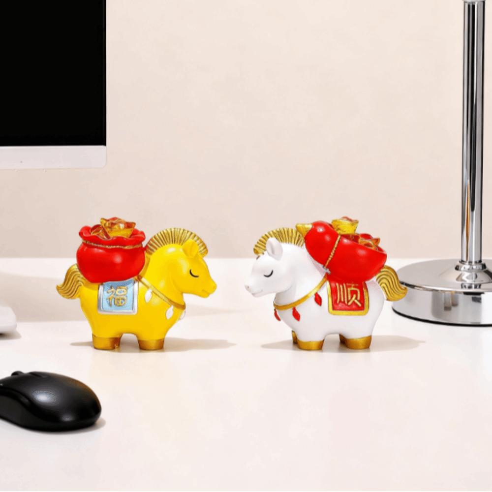 Creative Horse Figurine Resin New Year Mascot Fortune Zodiac Horse Can Have Change Luck Cute Lucky Bag Ingot