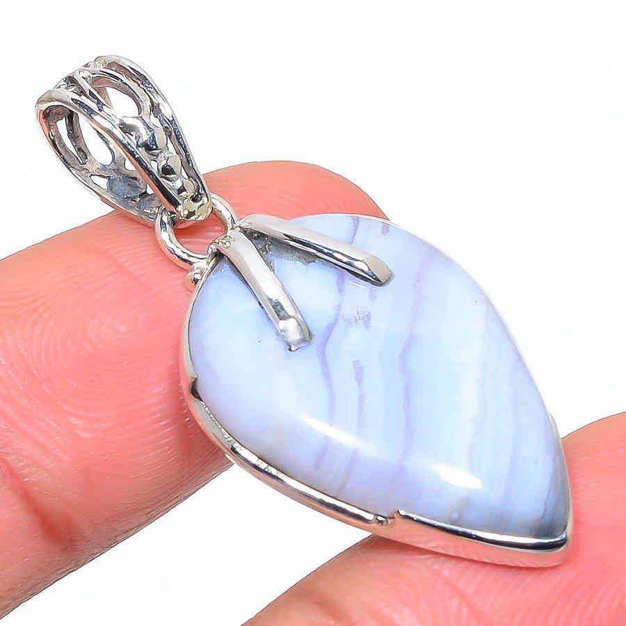 Подвеска из натурального синего кружевного агата из стерлингового серебра 925 пробы 1,77 дюйма I3d98