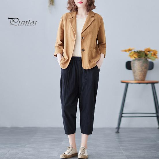 Костюм осень-весна, пальто с отложным воротником, свободный кардиган с длинными рукавами, однотонный, с двумя пуговицами, повседневная куртка