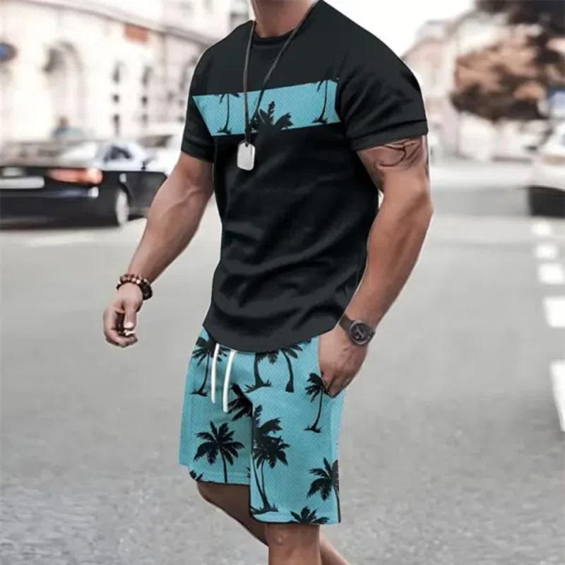 Летний мужской комплект с коротким рукавом в морском стиле с принтом якоря, комплект с короткими рукавами и шортами, мужская футболка с круглым вырезом