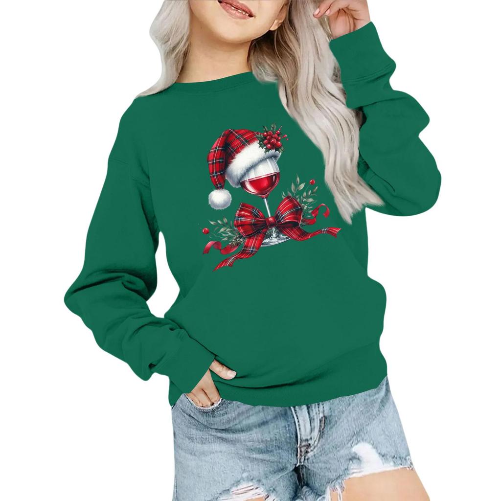 Kids' Fashion Loose-Fit Casual Long-Sleeve Christmas Print Oversized Crewneck Sweatshirt