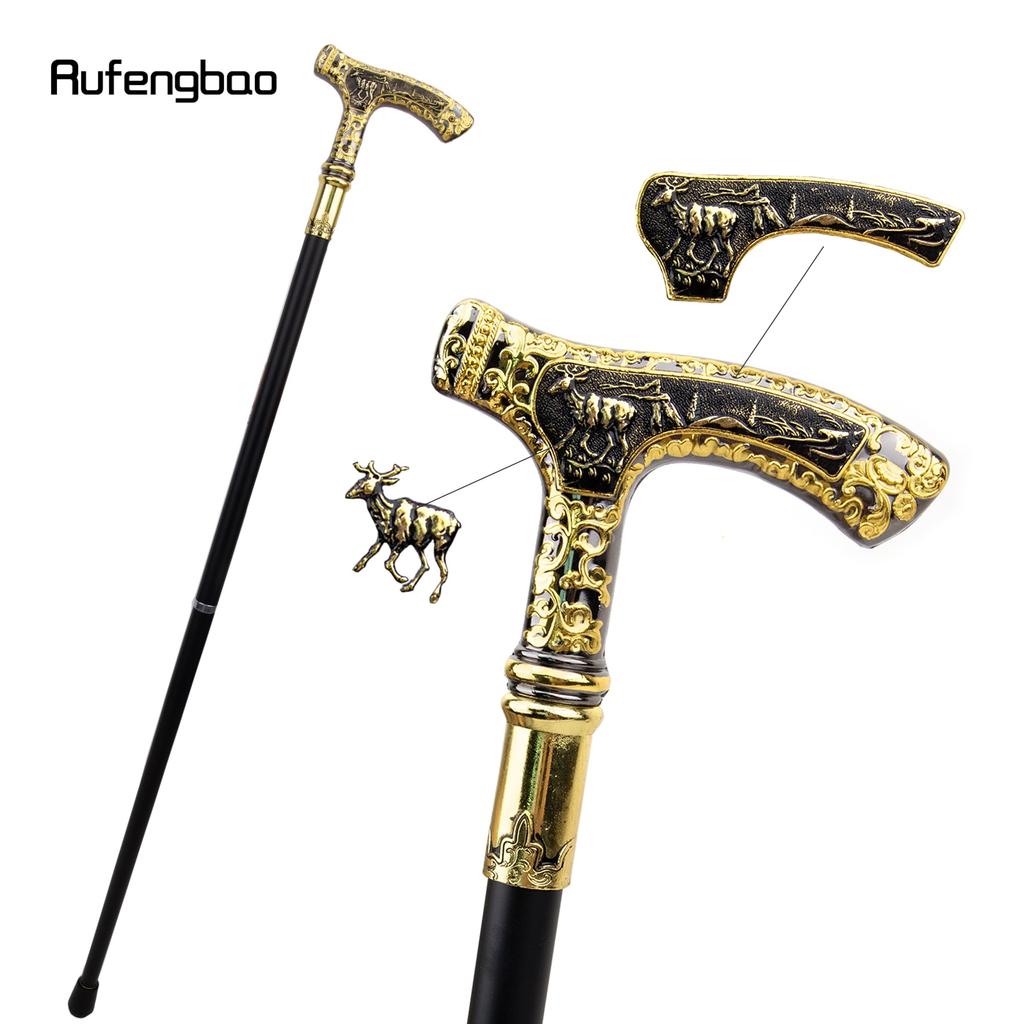 Gold Black Luxury Deer Handle Walking Cane Fashion Decorative Walking Stick Gentleman Elegant Cosplay Cane Knob Crosier 90cm