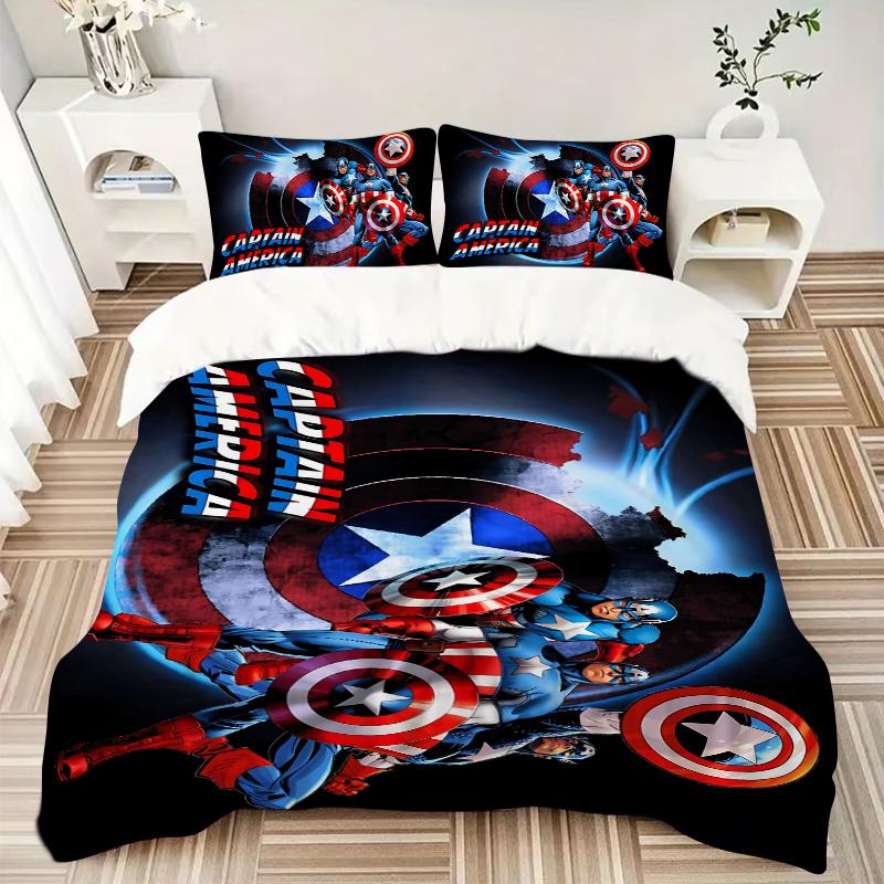 3Pcs Captain America Shield Bedding Set Soft Fabric Duvet Cover Pillowcases Home Xmas Halloween Gift 1 Duvet Cover 2 Pillowcase Es120