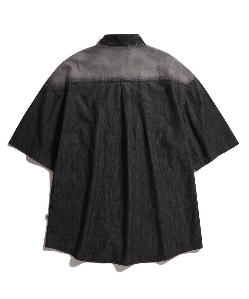 STENDS [M~4Xl] Fade Wash Denim Short Sleeve Shirt_Black