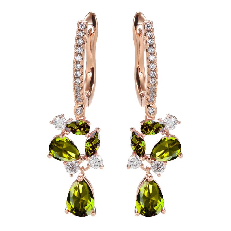 Новые длинные серьги-капли золотого цвета для женщин, серьги-капли с кристаллами и цветком, красный камень и циркон, модные ювелирные изделия