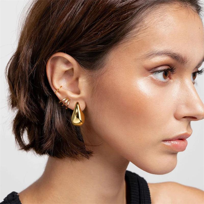 Golden Dome Drop Earrings for Women Glossy Stainless Steel Thick Teardrop Earring Jewelry Wholesale