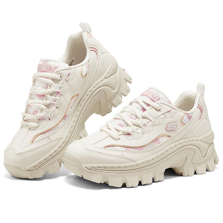 Skechers Кроссовки-ботинки на шнуровке "Медовый пирог" Сетчатые Дышащие Увеличивающие рост Низкие Папины кроссовки Женские кеды Белый Розовый 177229-WPK