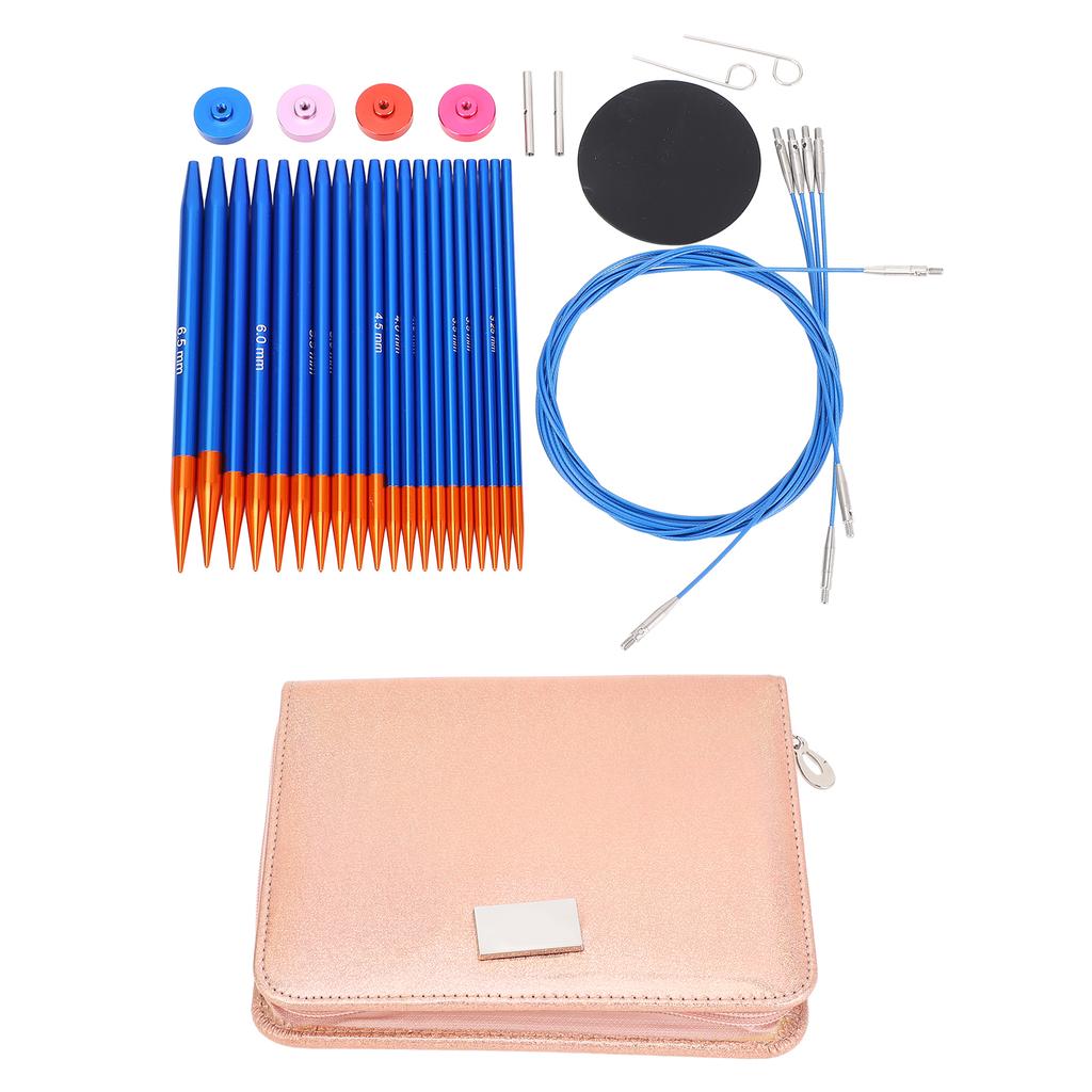 Circular Knitting Needle and Cable Set Blue Gold Color Double Head Interchangeable Needles for Home
