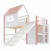 Children's Bed 90 x 200 cm Attic Design Safety Ladder Safety Slide, Multi-Level Storage Compartments Multifunctional Solid Wood Single Loft Bed Pink
