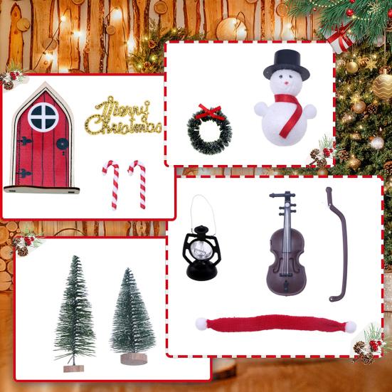 Рождественский набор дверей в виде гнома, Рождественский винтажный стиль, мини-компактная изысканная деревянная дверь в виде гнома с миниатюрными коробками