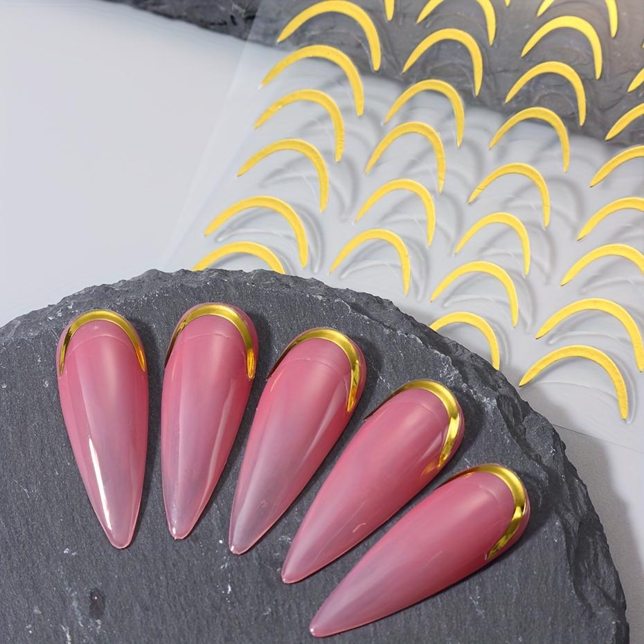 3D Металлические наклейки для ногтей с французским кончиком серебряного и золотого цвета для DIY маникюрного искусства