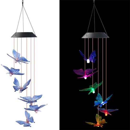 Hummingbird Shape Wind Chimes Butterfly Hanging Pendant Waterproof Solar Power Automatic Lighted Wind Chimes Outdoor Decoration