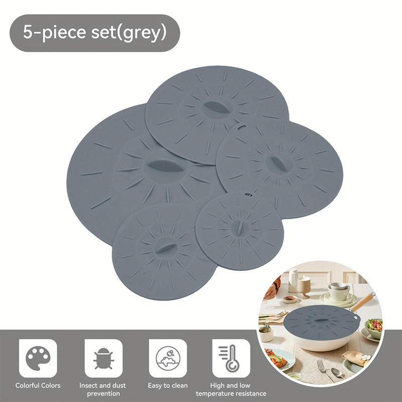 5pcs Reusable Universal Silicone Leak Proof Fresh-keeping Lid Easy Sealer Bowl Can Pan Pot Anti Overflow Cover Kitchen Cookware Accessories