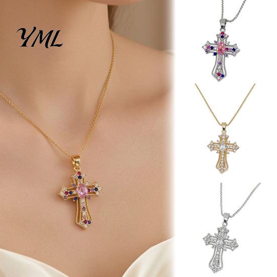 Religious Pendant Necklace Catholic Christian Necklace, Retro Colorful Rhinestone Durable Metal Base Statement for Women Daily Wear, Jewelry