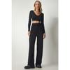 Women's Black Velcro Waist Comfortable Woven Trousers Rv00150