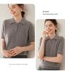 Short-Sleeve Women's Cashmere Polo with Lambswool Collar, Loose Fit, Versatile Cable Knit.