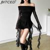 BITCED Осенний женский однотонный облегающий уличный топ с открытыми плечами, с длинными рукавами и открытой спиной