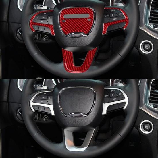 5pcs Red Carbon Fiber Car Steering Wheel Decoration Cover For Charger 2015-