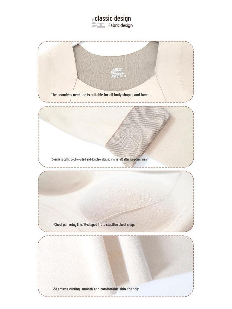 Graphene Long-Sleeve Warm Bottoming Shirt with Chest Pad - Seamless Fixed Cup Inner Top for Women (Autumn/Winter)