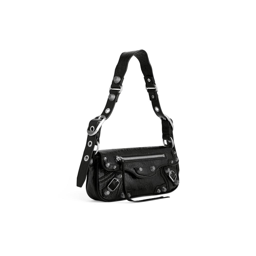 Balenciaga Le Cagole Adjustable Shoulder Strap Studded Magnetic Closure Textured Lambskin Mini Handbag Women handbag Black 7716701VG9Y1000