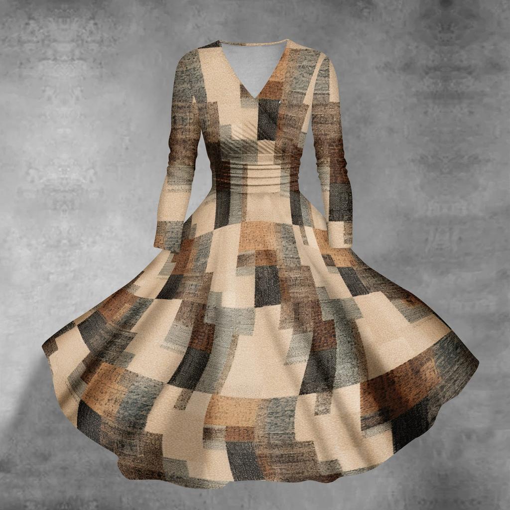 Женское повседневное и модное сексуальное платье с v-образным вырезом и длинными рукавами с градиентным принтом