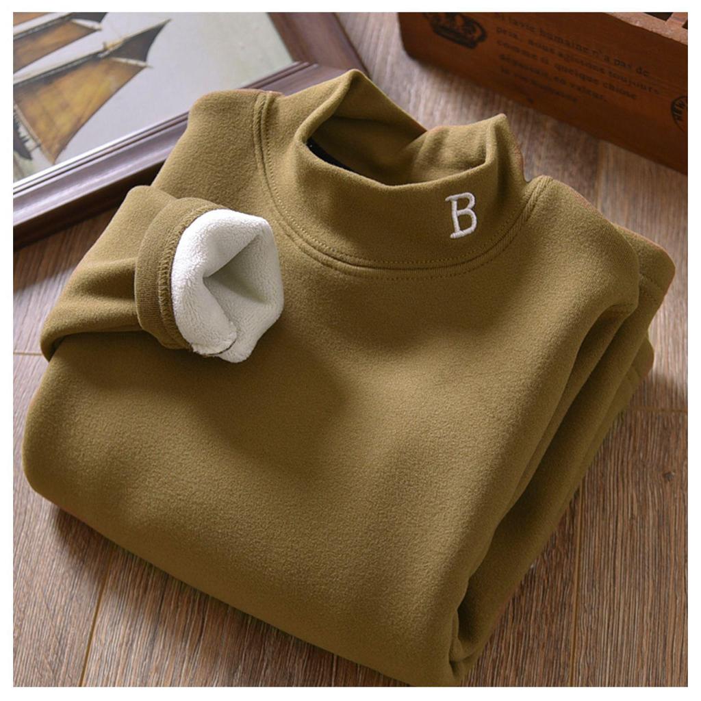 Теплая рубашка из бархата для мальчиков, осень-зима, с полувысоким воротником - утолщенная, однотонная