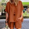 Women's Cotton Linen 2-Piece Outfit Short Sleeve Crewneck Pullover Top And Shorts Set with Pockets Summer Casual Loungewear Tracksuit