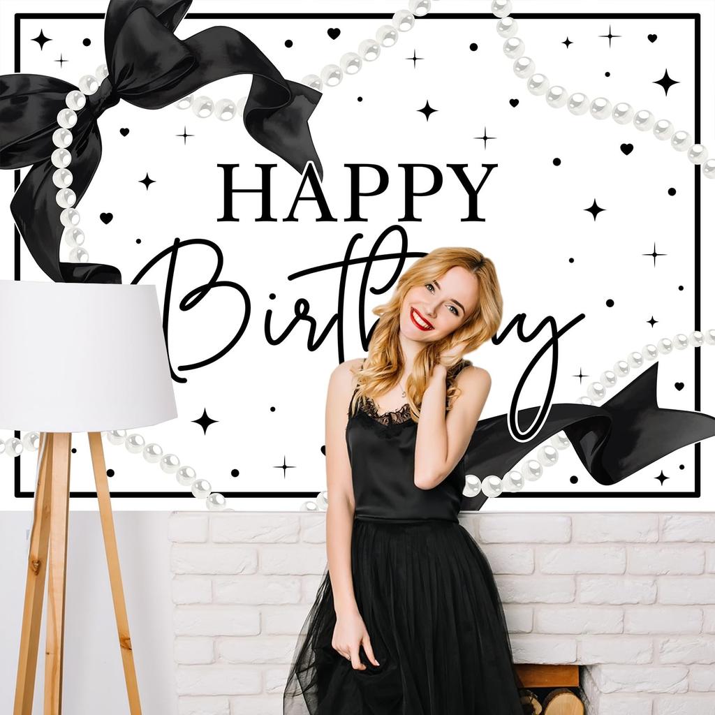 7x5ft Black White Coquette Bow Birthday Party Photography Backdrop Background