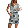 Женские модные повседневные платья с V-образным вырезом и коротким рукавом, на завязках и карманах с принтом