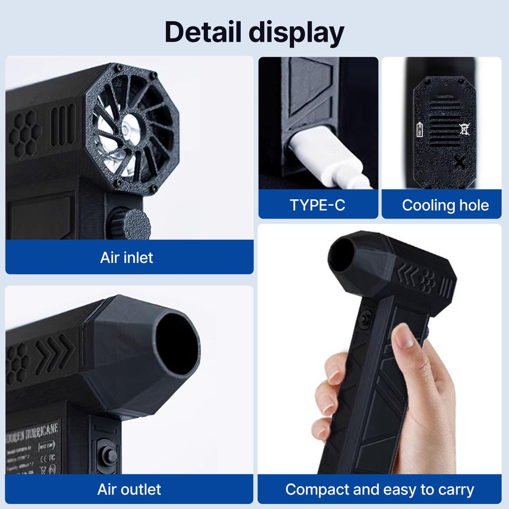 Electric Air Duster 140000RPM Brushless Motor Max.250g Blowing Force Stepless Wind Speed Adjustable