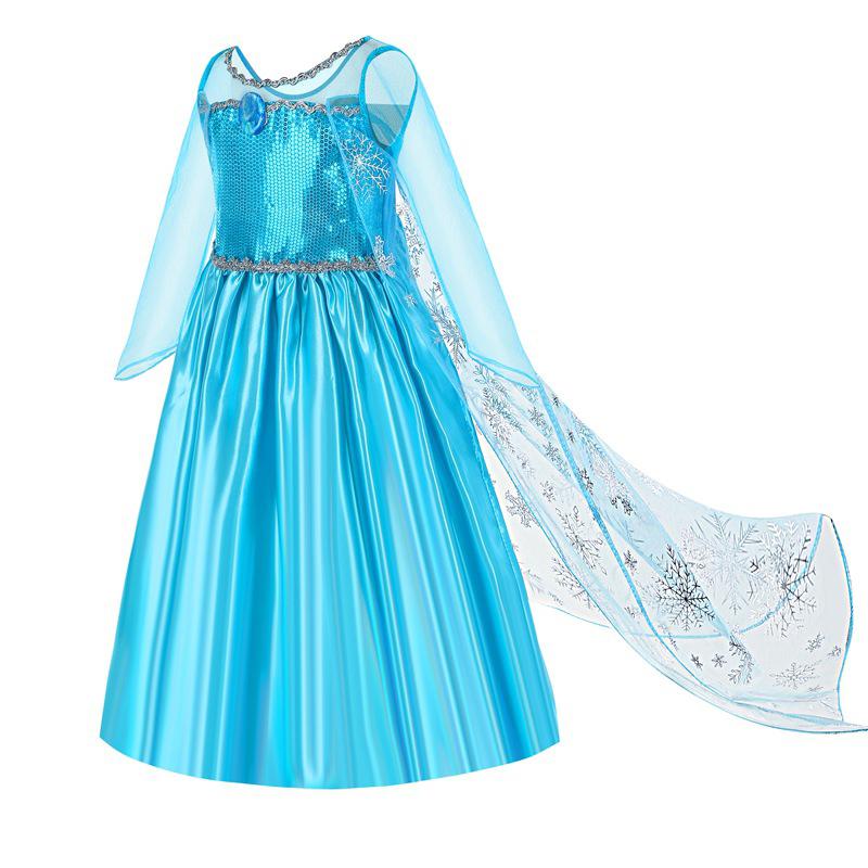 Girl Princess Dresses Long Sleeve Elsa Dress Kids Cosplay Snow Queen Costumes Carnival Birthday Party Gowns