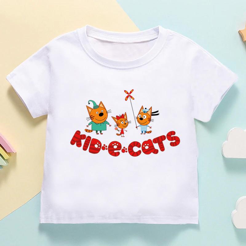 Kid-e-cats Three Kitten Russian Cartoon Kids T shirt Girls Summer Tops Baby Boys Clothes Children Short Sleeve O-Neck T-shirts