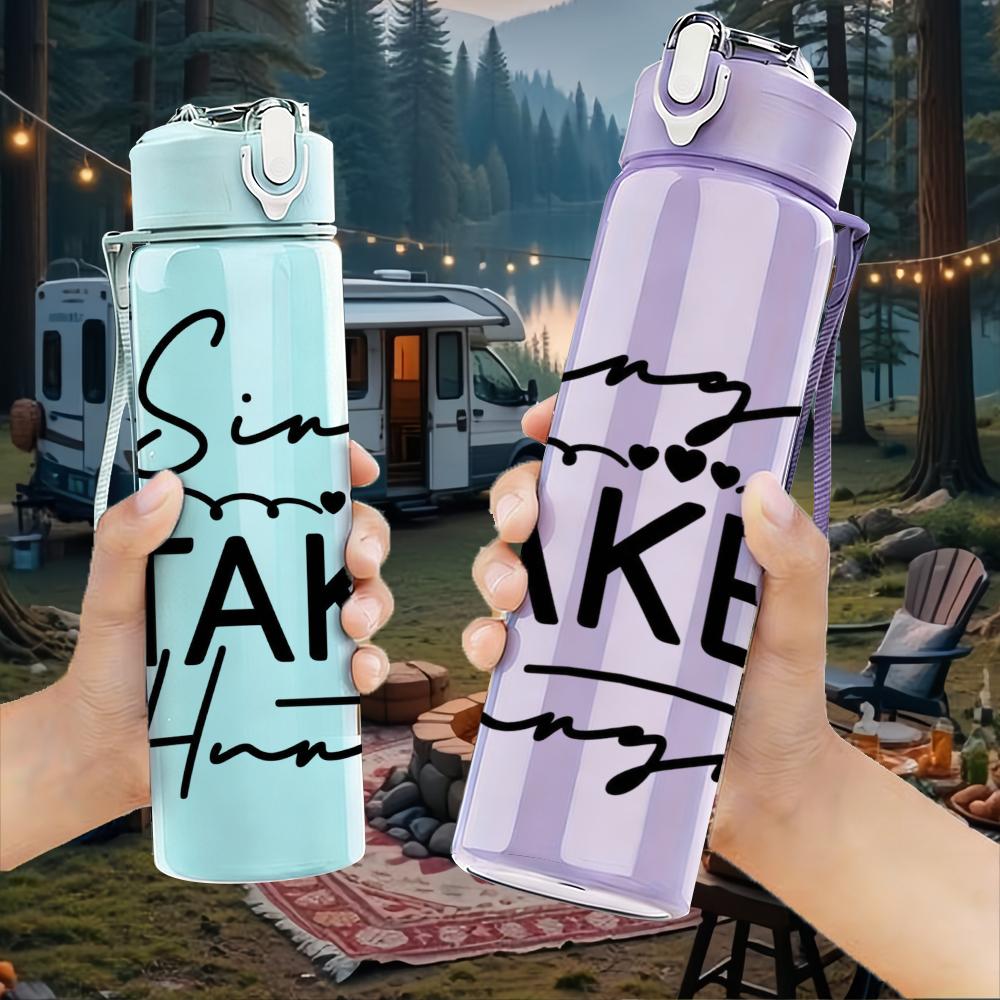 1PC Single Taken Forever Cursive 750ml Color Plastic Sports Water Bottle Leakproof Flip Straw Lid Suitable for Sports Office Home Use