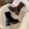 Autumn Socks Boots Women's Boots Fashion Round Toe Ankle Boots Winter Black Comfortable Thick Sole