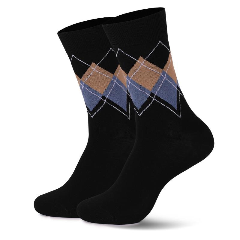 Men's Autumn and Winter New Business Commuting Diamond Lattice Tube Cotton Socks